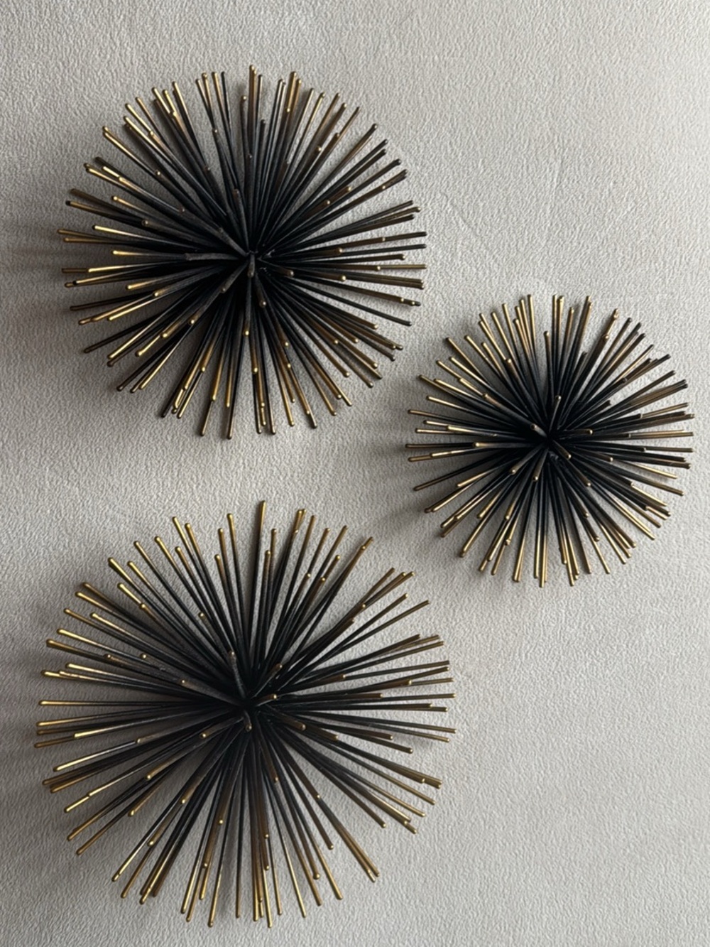 Modern 3-Piece Metal Sea Urchin Wall Sculpture - Black & Gold